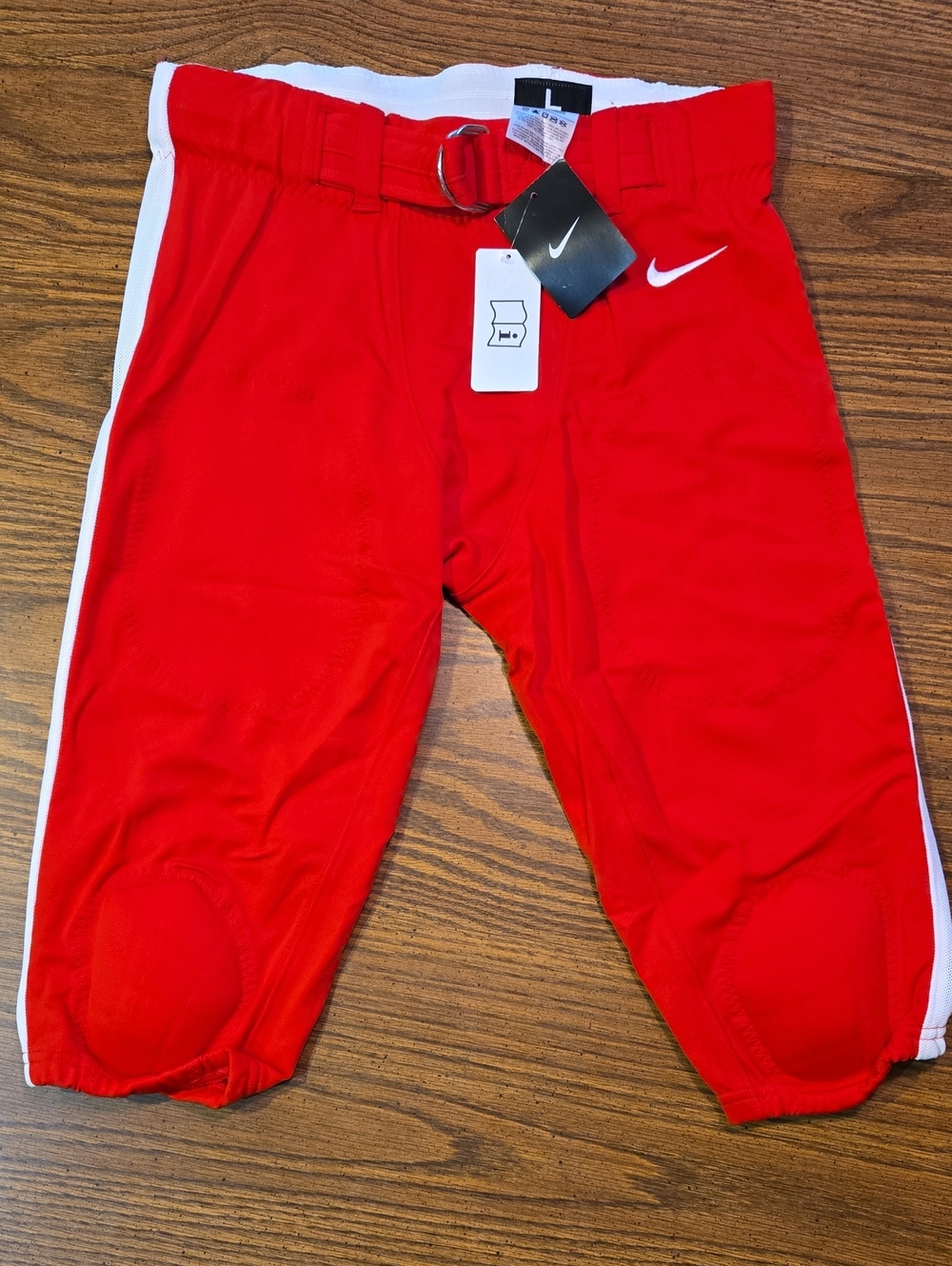 Nike Red Mens Football Pants with White Side Stripe and D-Ring